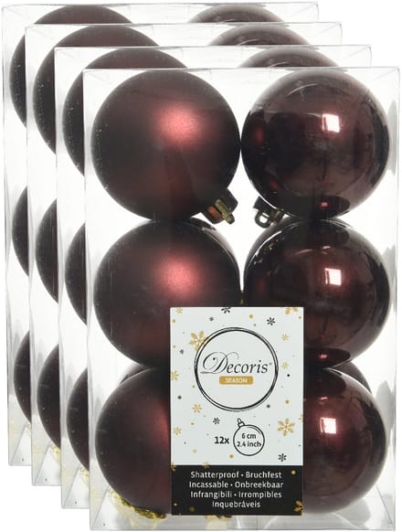 Decoris Kerstballen - 48x stuks - kunststof - mahonie bruin - 6 cm