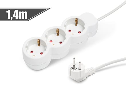 3-voudige Verdeelstekker - 1,4 m - Wit - Kinderbeveiliging - 16A / 250V [20201B]