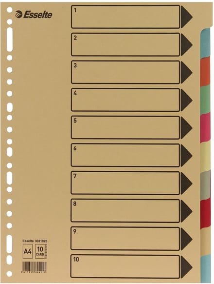 Tabbladen Esselte Premium A4 10-delig karton 23-rings assorti | 25 stuks
