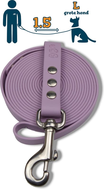 Miqdi hondenriem – BioThane ® - lila - 1.5 meter lang - 19 mm breed - L/XL - grote hond