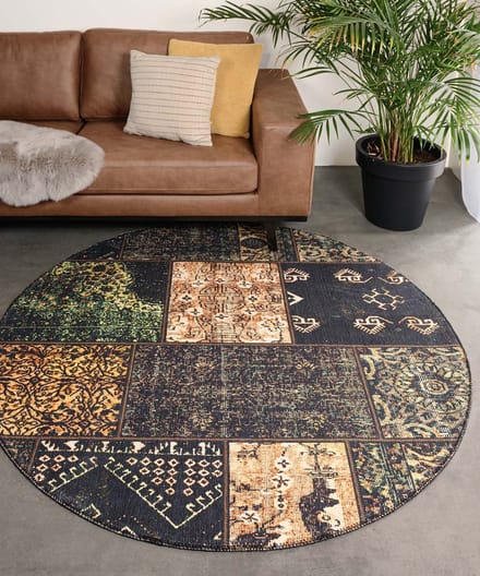 Patchwork vloerkleed rond - Fade No.1 olijfgroen 76