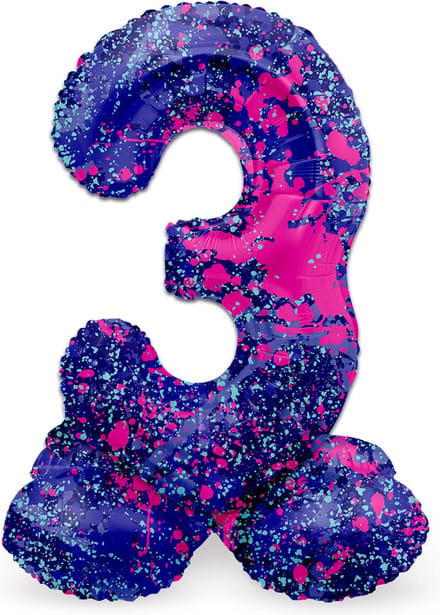 Staande Folieballon Cijfer 3 Paint Splash - 72 cm