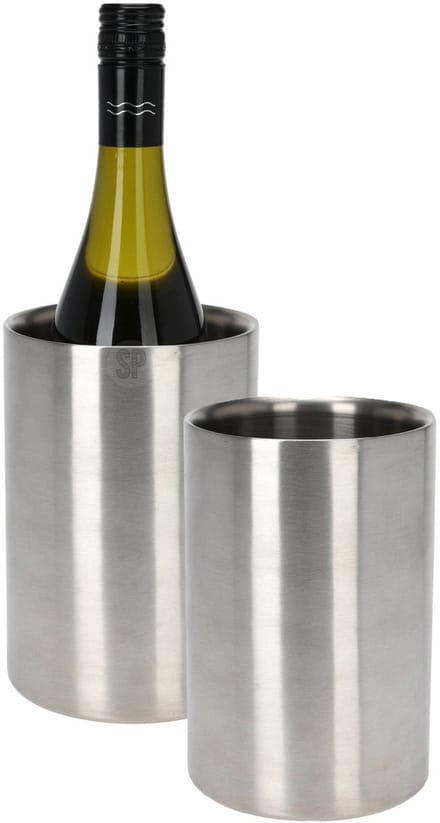 Excellent Houseware wijnkoeler/champagnekoeler - 2x - dubbelwandig - RVS - D13 x H20 cm