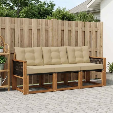vidaXL - Buiten - bank - set - 3 - st - Natuurlijk - en - Beige
