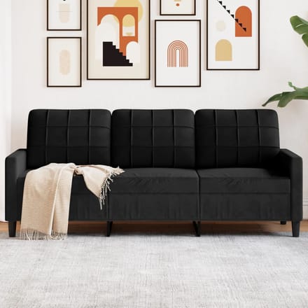 Vidaxl Bank 3-Persoons, Zwart, 180 Cm, Bekleed met Fluweel