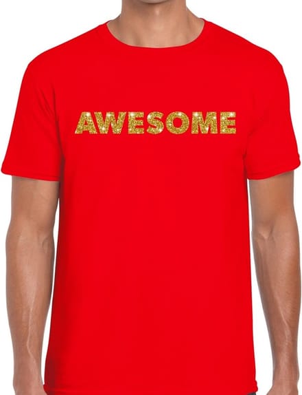 Awesome goud glitter tekst t-shirt rood voor heren XL