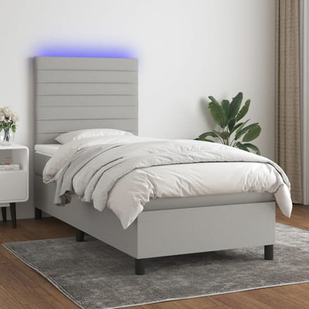 vidaXL - Boxspring - met - matras - en - LED - stof - lichtgrijs - 90x190 - cm
