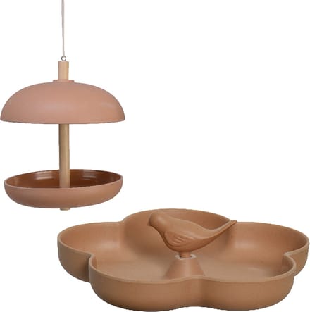 Vogel voedersilo met vogelbad - bamboe hout - terra bruin