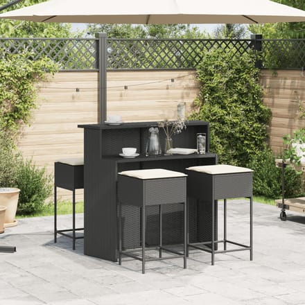 vidaXL - 5-delige - Tuinbarset - met - kussens - poly - rattan - zwart