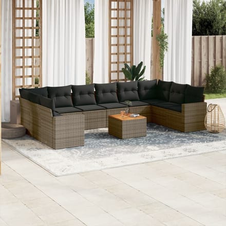 vidaXL - 11-delige - Loungeset - met - kussens - poly - rattan - grijs