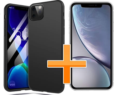 HB Hoesje Geschikt voor Apple iPhone 11 Pro Max - Siliconen Back Cover / Glazen Screenprotector - Zwart