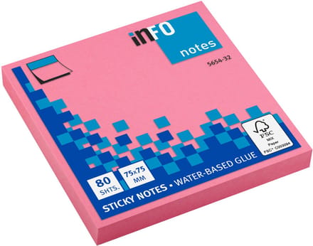 Info sticky notes - Brilliant - 80 vel - 75x75mm - roze - IN-5654-32