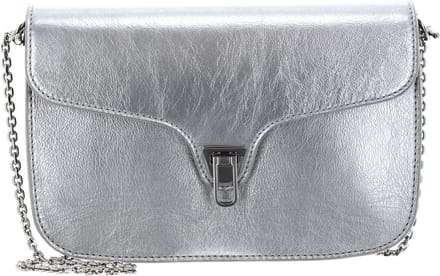 COCCINELLE Leren Schoudertas Koppeling Beat Rock Handbag Craquele' Leather Silver Zilverkleurig