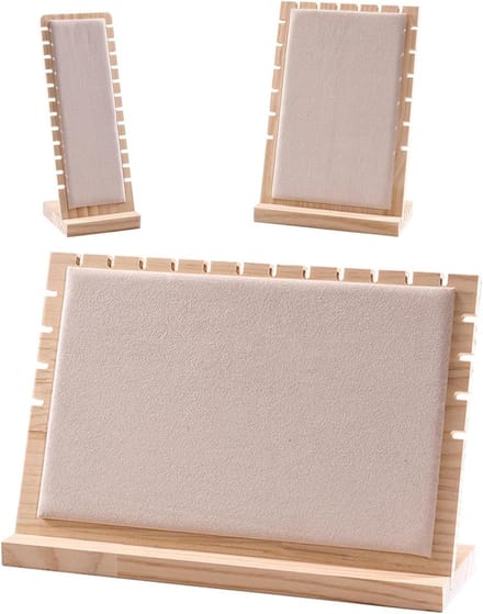 Houten Sieraden Rek - Display Standaard - Sieraden Presenteren - Multilevel Ontwerp - Set van 3 - Beige