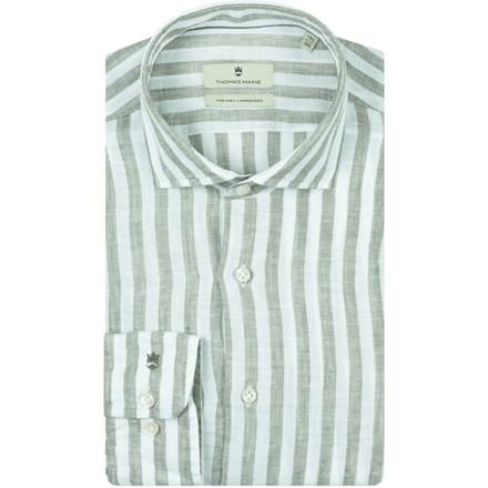 Thomas Maine Overhemd Roma Modern Kent Linnen Stripe Groen / male