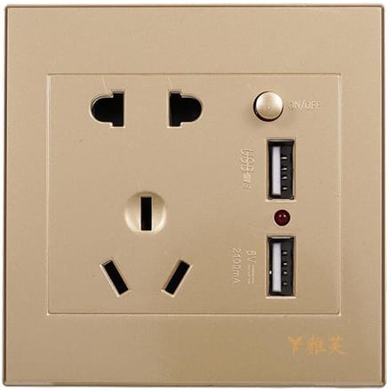 Stopcontact met 2 stopcontacten en 2 USB-poorten Wandcontactdoos (goud) goud