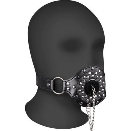 Open Mouth Gag with Plug Stopper - Black