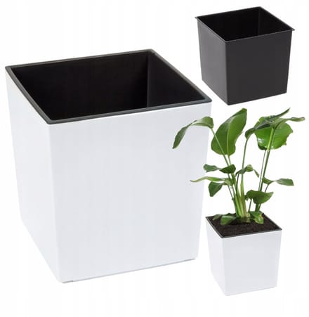 Moderne Witte Glanzende Plantenbak met Inzet 25x25x26cm