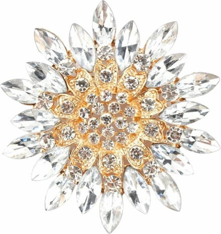Fako Bijoux - Broche - Bloem - Ster - XXL - 68mm - Goudkleurig - Wit