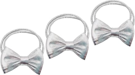 Haarsoires Haarelastieken – Strik 5cm – Glans Stof - Zilver - Set van 3