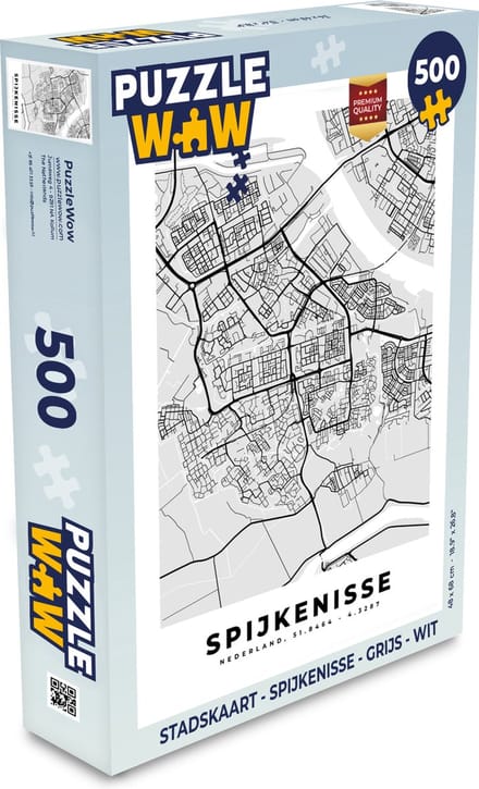 Puzzel Stadskaart - Spijkenisse - Grijs - Wit - Legpuzzel - Puzzel 500 stukjes - Plattegrond