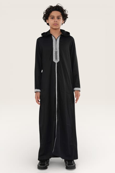 Kinderen jongens zwarte Eid hooded Marokkaanse Thobe gewaad Djellaba Ramadan Jubba LFS- K-HM3