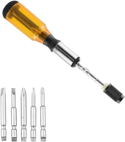 Ratelschroevendraaier - Wisselkopschroevendraaier - Klusklus - Compact & snel - 22 cm - Geel
