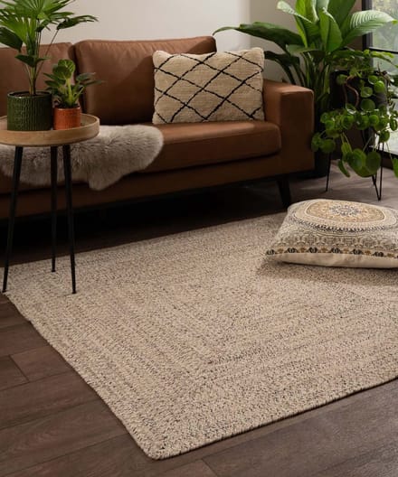 Vloerkleed katoen vierkant - Joy beige/wit 120x120
