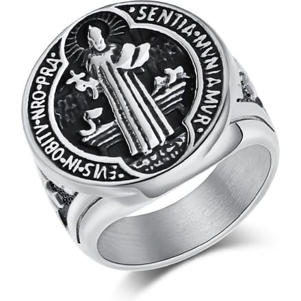 Europese en Amerikaanse Retro Sint Benedictus Exorcist Merk Titanium Staal Herenring 9#