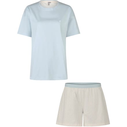 By Louise Dames Korte Pyjama Set Shortama Lichtblauw/Off-White Gestreept - Maat M