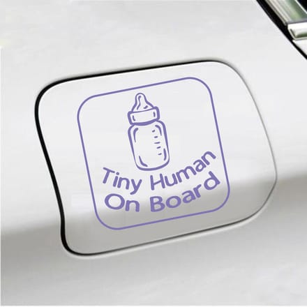 Bumpersticker - Tiny Human On Board - 14 X 14 - Paars
