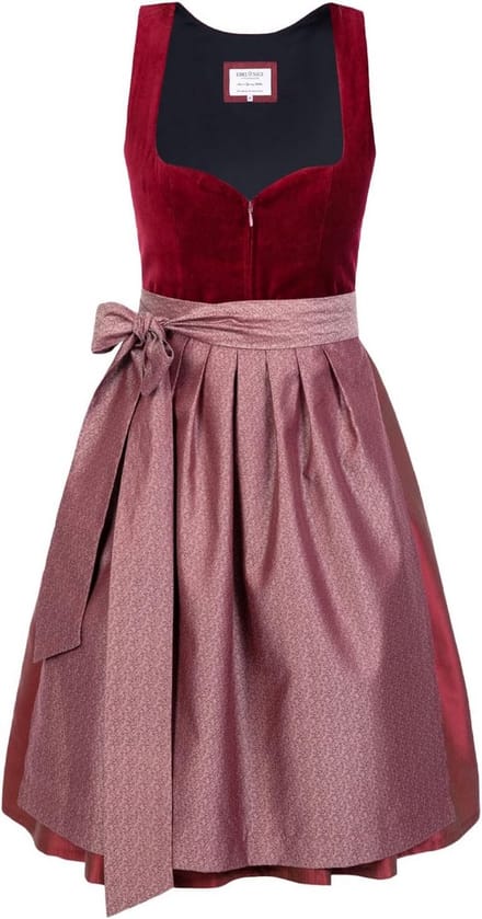 Exclusieve Midi Dirndl Rood Fluweel Hartvormige Halslijn Inclusief Schort