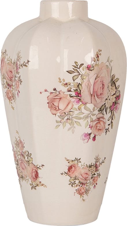 Clayre & Eef Vaas Ø 21x34 cm Beige Keramiek Bloemen