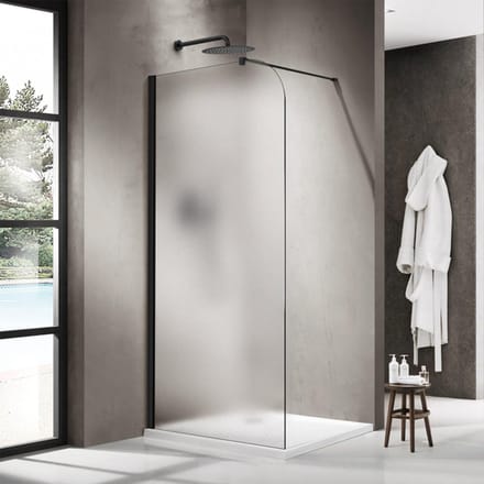 FugaFlow Eccelente Vetro Inloopdouche - 100x200cm - afgeronde glaswand - links - mat glas - wandarm - mat zwart