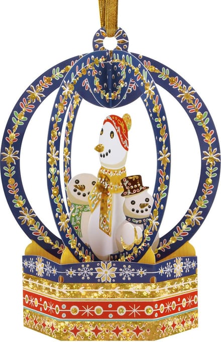 3D Baubles (Kerstbal Wenskaart met envelop) - Snow Globe - Snowmen