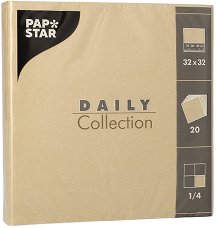 15x 20 Servetten DAILY Collection 1/4 vouw 32 cm x 32 cm zand