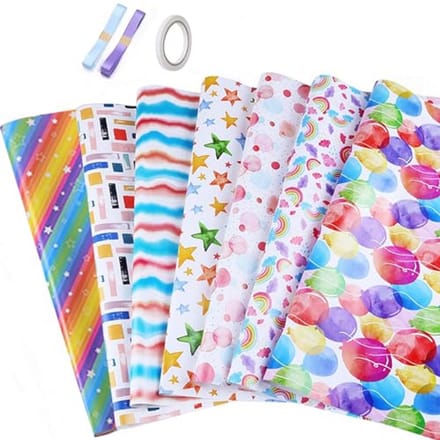 Solidchoice - Cadeau Inpakpapier Set met 7 Vellen en 2 Rollen Lint