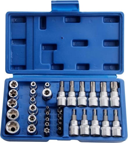 34-delige Torx Bit Socket Set met Steeksleutel Bit Inserts en Hex Bit Set | E4-E20 Moeren | T10-T60 Torx Bits voor Precisiewerk