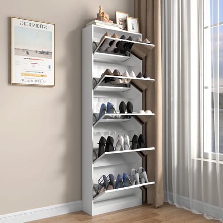 MODFU - Schoenenkast - Met Passpiegel - Ruimtebesparend - Modern - MDF - Wit - 185 Cm