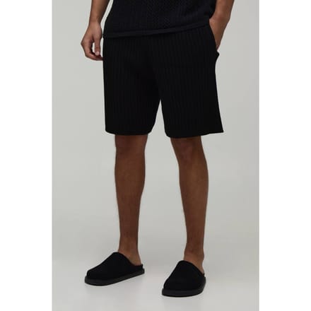 Ontspannen Geribbelde Gebreide Short | Black | Size Small