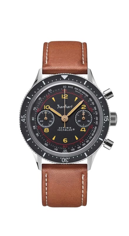 Hanhart 415 ES Iconic - Horloge - bruine band - 39 mm