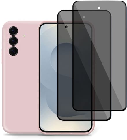 Technow hoesje + 2x Privé Screenprotector geschikt voor Samsung S25 Plus – Privacy Tempered Glass - Back Case Cover Roze