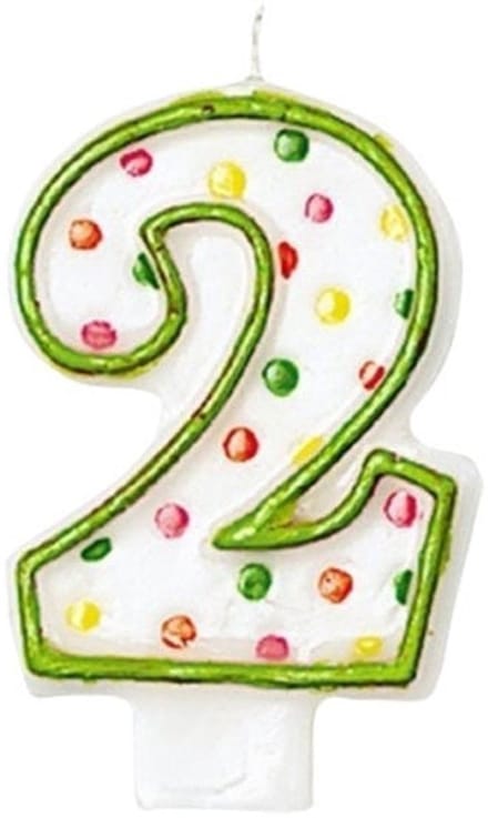Nummer 2 cakekaars meerkleurig gespikkeld 7,6cm