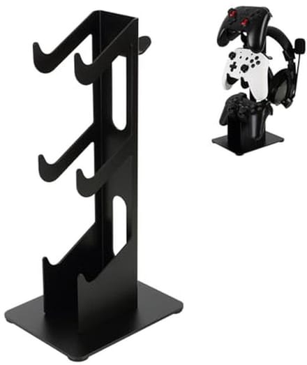 3-laags gameconsole en hoofdtelefoonhouder voor 3 gamepads en hoofdtelefoons - Zwart