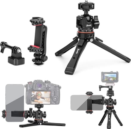Statief action camera - Metaal - Verstelbaar 24-107 mm - Met Smartphonehouder en Actioncam-adapter - Universeel voor iPhone en Android
