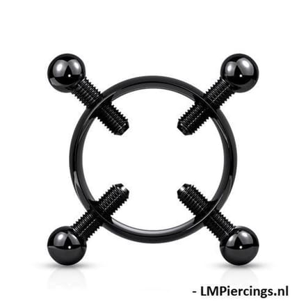 Fake tepelpiercing klem met 4 schroeven zwart - LMPiercings