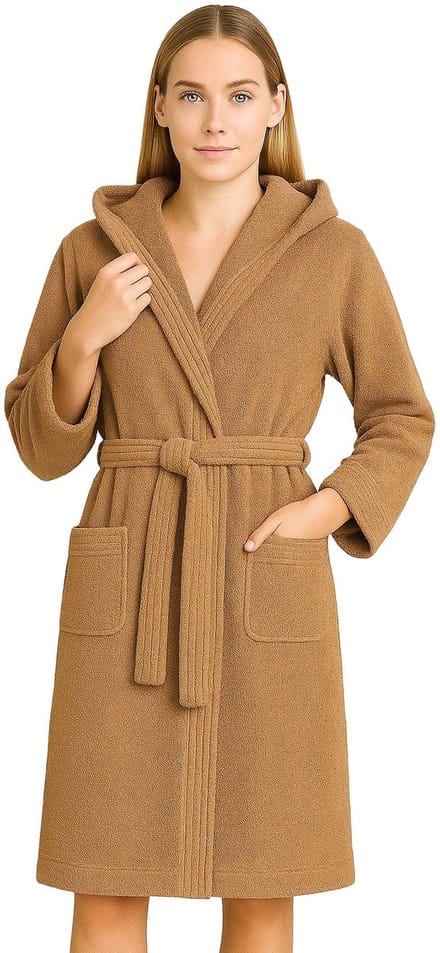 Barbons Badjas Dames - Katoen met Capuchon - Oekotex - Taupe - S