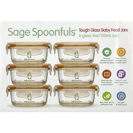 Stevige Glazen Babyvoedingscontainers, Set van 6, 120ml (4 Oz) Elk beige