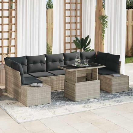 vidaXL - Bankstel - 8 - st - Lichtgrijs - poly - rattan