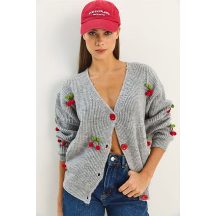 V-hals Fruit Geborduurd Trui Cardigan